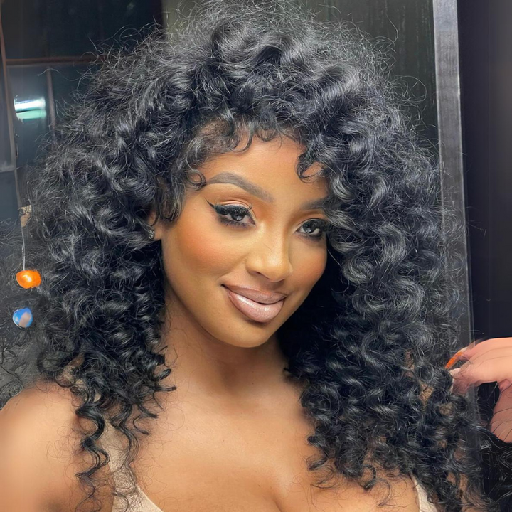 Full Resilient Curly Glueless Wig Human Hair 13x4 Lace Front Wig Pre Plucked 250% Density Daisy Hair