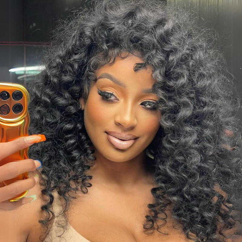 Full Resilient Curly Glueless Wig Human Hair 13x4 Lace Front Wig Pre Plucked 250% Density Daisy Hair