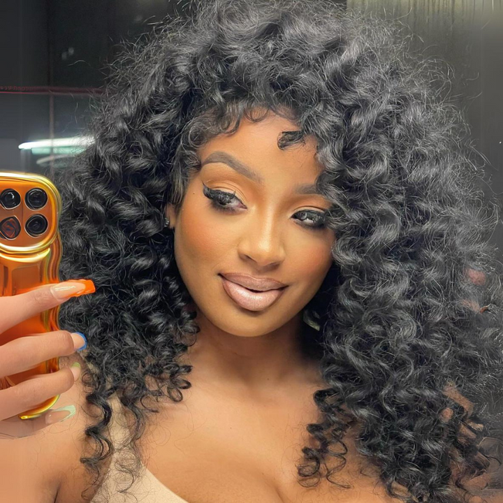 Full Resilient Curly Glueless Wig Human Hair 13x4 Lace Front Wig Pre Plucked 250% Density Daisy Hair