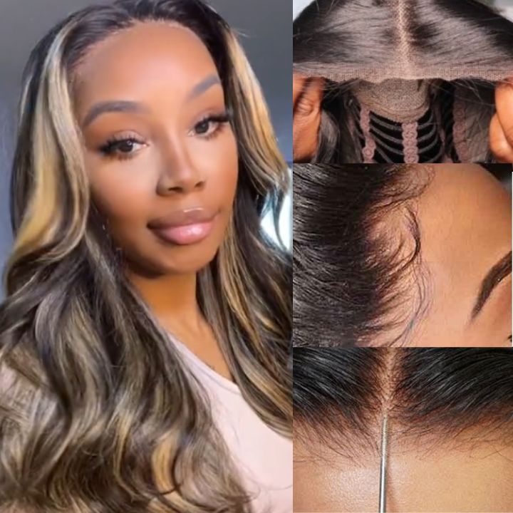 Funky Colored Wigs | Glueless 13x4/6x4.5 Highlight Brown/Blonde Pre Cut HD Transaparent Lace Human Hair Wigs With Breathable Cap Highlights Air Wig-Daisy Hair