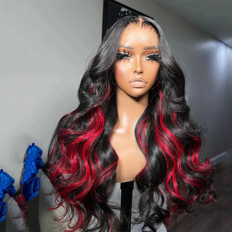 Funky Colored Wigs | Glueless 13x4/6x4.5 Highlight Red Body Wave Pre Cut HD Transaparent Lace Human Hair Wigs- Daisy Hair