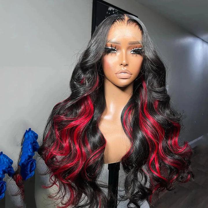Funky Colored Wigs | Glueless 13x4/6x4.5 Highlight Red Body Wave Pre Cut HD Transaparent Lace Human Hair Wigs- Daisy Hair