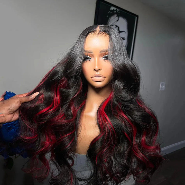 Funky Colored Wigs | Glueless 13x4/6x4.5 Highlight Red Body Wave Pre Cut HD Transaparent Lace Human Hair Wigs- Daisy Hair