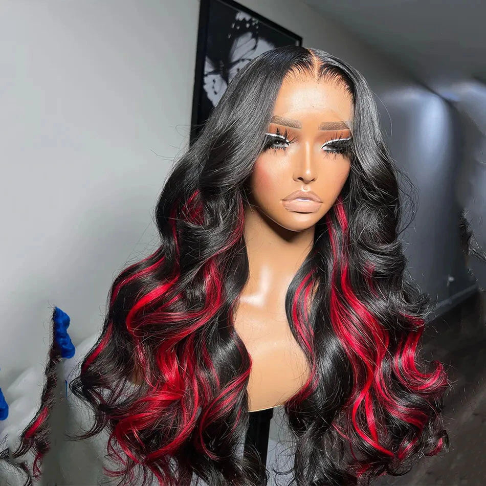 Funky Colored Wigs | Glueless 13x4/6x4.5 Highlight Red Body Wave Pre Cut HD Transaparent Lace Human Hair Wigs- Daisy Hair