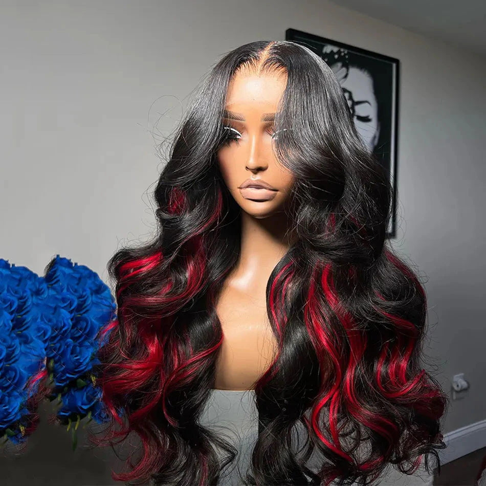 Funky Colored Wigs | Glueless 13x4/6x4.5 Highlight Red Body Wave Pre Cut HD Transaparent Lace Human Hair Wigs- Daisy Hair