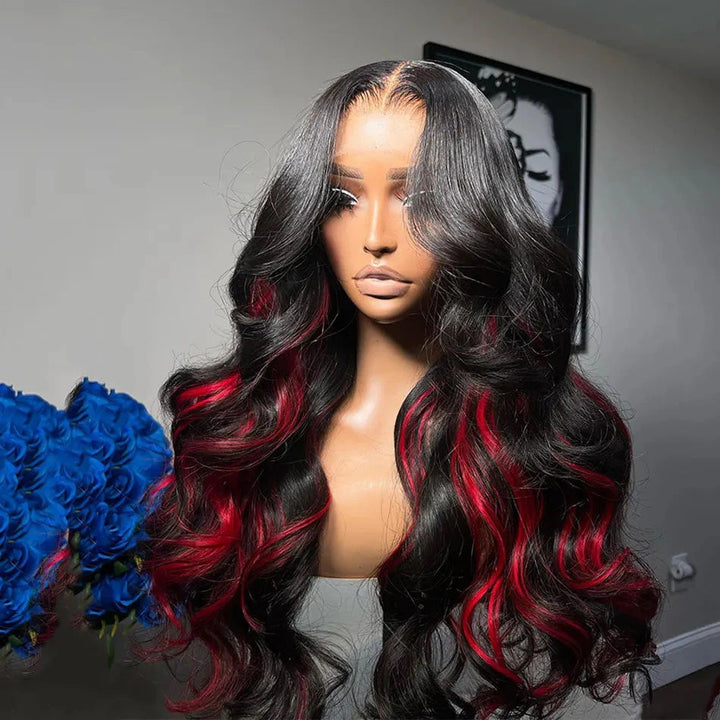Funky Colored Wigs | Glueless 13x4/6x4.5 Highlight Red Body Wave Pre Cut HD Transaparent Lace Human Hair Wigs- Daisy Hair
