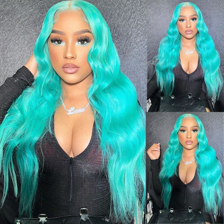 Funky Colored Wigs | Glueless 13x4/6x4.5 Mint Green Body Wave Pre Cut HD Transaparent Lace Human Hair Wigs-Daisy Hair