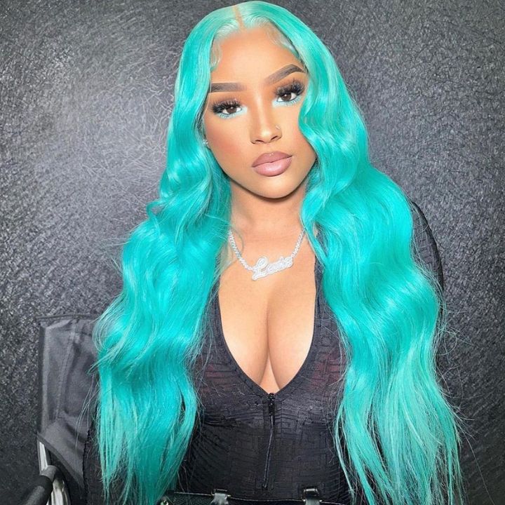 Funky Colored Wigs | Glueless 13x4/6x4.5 Mint Green Body Wave Pre Cut HD Transaparent Lace Human Hair Wigs-Daisy Hair