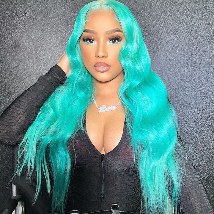 Funky Colored Wigs | Glueless 13x4/6x4.5 Mint Green Body Wave Pre Cut HD Transaparent Lace Human Hair Wigs-Daisy Hair