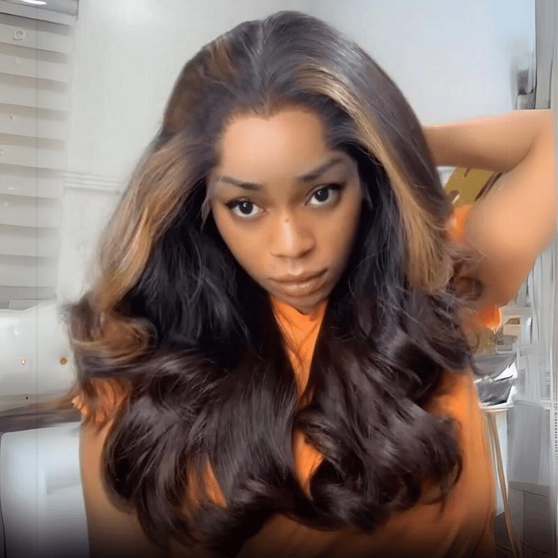 Funky Colored Wigs | Glueless 13x4/6x4.5 Money Piece Brown Mix Black Body Wave HD Transaparent Pre Cut Lace Human Hair Wigs- Daisy Hair