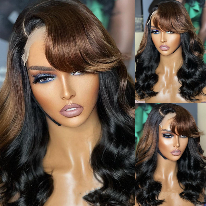 Funky Colored Wigs | Glueless 13x4/6x4.5 Money Piece Brown Mix Black Loose Wave Pre Cut HD Transaparent Lace Human Hair Wigs Daisy Hair