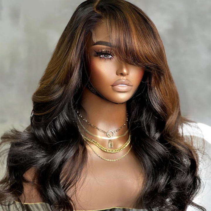 Funky Colored Wigs | Glueless 13x4/6x4.5 Money Piece Brown Mix Black Loose Wave Pre Cut HD Transaparent Lace Human Hair Wigs Daisy Hair