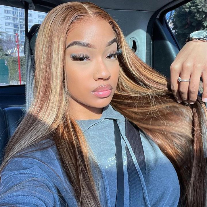 Funky Colored Wigs | Glueless 13x4/6x4.5 Highlight Brown/Blonde Pre Cut HD Transaparent Lace Human Hair Wigs With Breathable Cap Highlights Air Wig-Daisy Hair