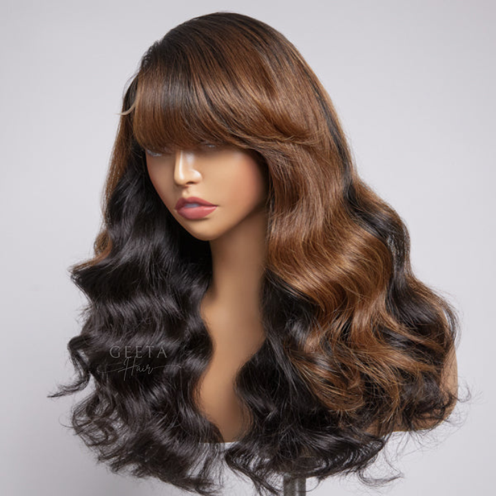Funky Colored Wigs | Glueless 13x4/6x4.5 Money Piece Brown Mix Black Loose Wave Pre Cut HD Transaparent Lace Human Hair Wigs Daisy Hair