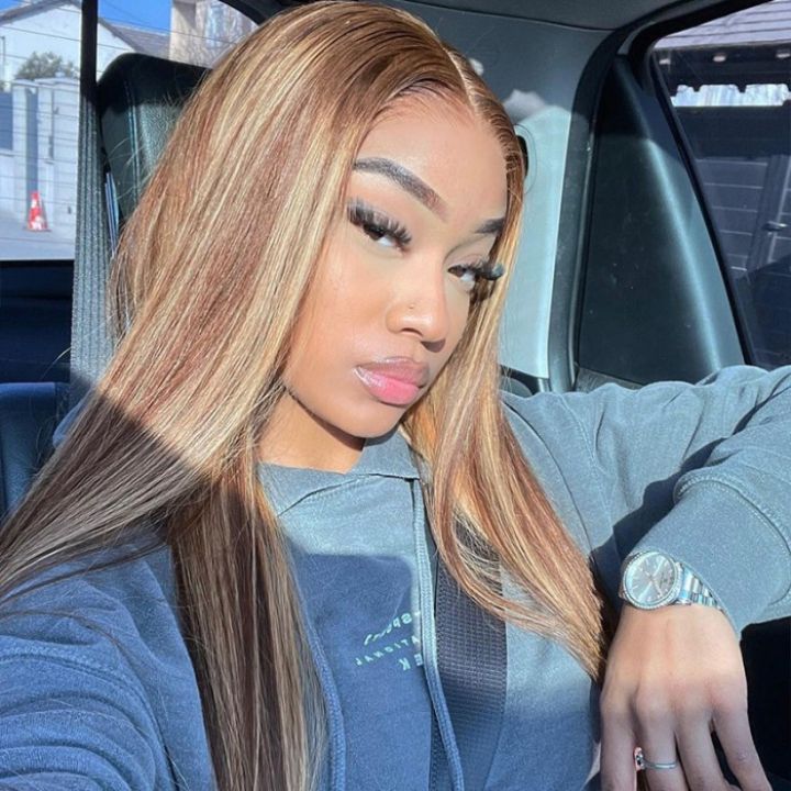 Funky Colored Wigs | Glueless 13x4/6x4.5 Highlight Brown/Blonde Pre Cut HD Transaparent Lace Human Hair Wigs With Breathable Cap Highlights Air Wig-Daisy Hair