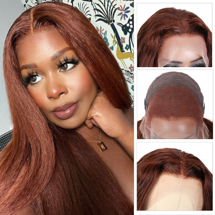 Reddish Brown 13x4/4x4 HD Transparent Lace Wig Kinky Straight Auburn Glueless Human Hair Wigs Daisy Hair