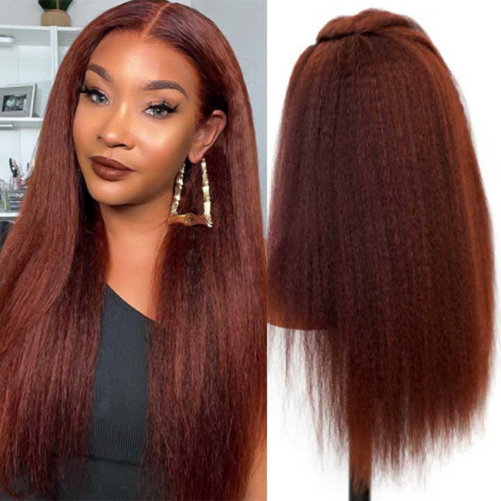 Reddish Brown 13x4/4x4 HD Transparent Lace Wig Kinky Straight Auburn Glueless Human Hair Wigs Daisy Hair