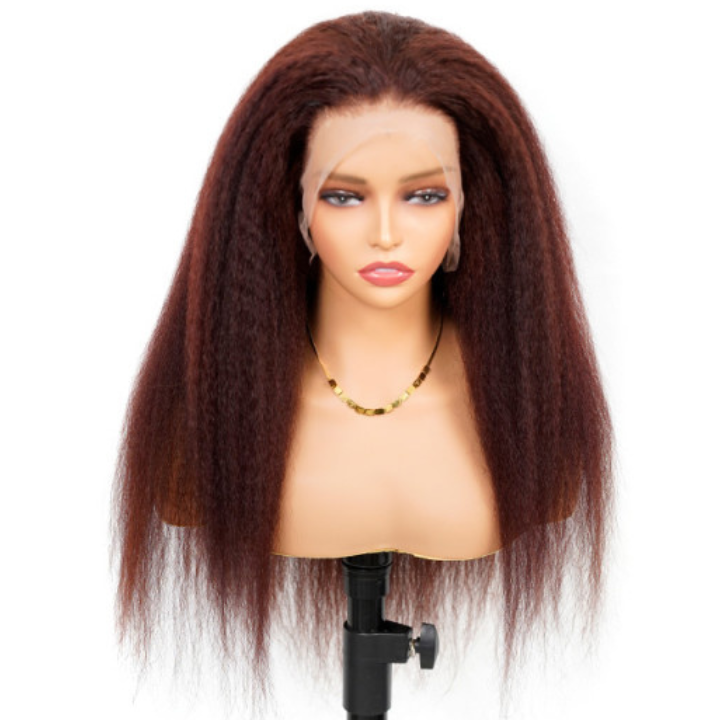 Reddish Brown 13x4/4x4 HD Transparent Lace Wig Kinky Straight Auburn Glueless Human Hair Wigs Daisy Hair