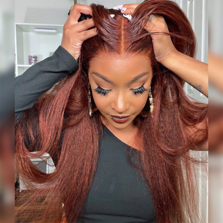 Reddish Brown 13x4/4x4 HD Transparent Lace Wig Kinky Straight Auburn Glueless Human Hair Wigs Daisy Hair