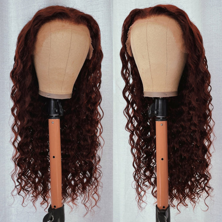 Reddish Brown Deep Wave Tranparent Lace Front Wig Auburn Deep Hairline HD Clear Lace Human Hair Wigs Daisy Hair