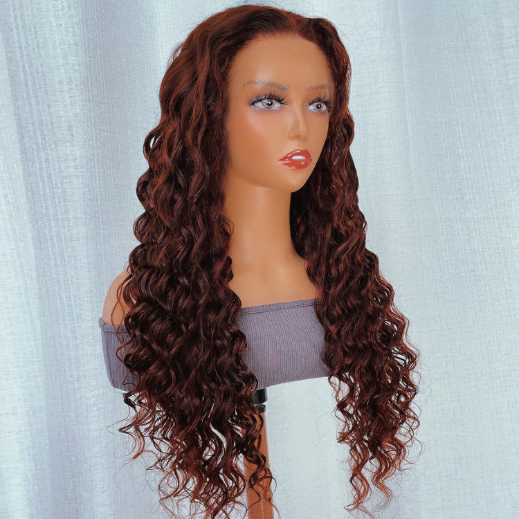 Reddish Brown Deep Wave Tranparent Lace Front Wig Auburn Deep Hairline HD Clear Lace Human Hair Wigs Daisy Hair