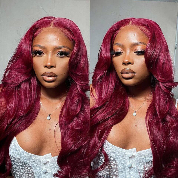 Body Wave Hair 99j Burgundy T Part Lace Front Wig 100% Virgin Real Human Hair Wig- Daisy Hair