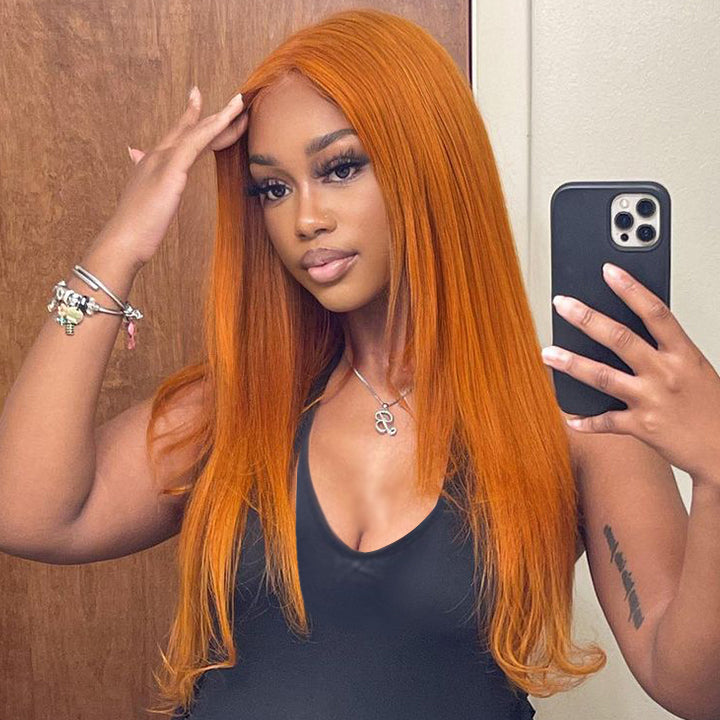 Funky Colored Wigs | Ginger Straight Hair 13x4 HD Lace Front Wig Pre Plucked Hairline Human Hair Wigs 	Daisy Hair