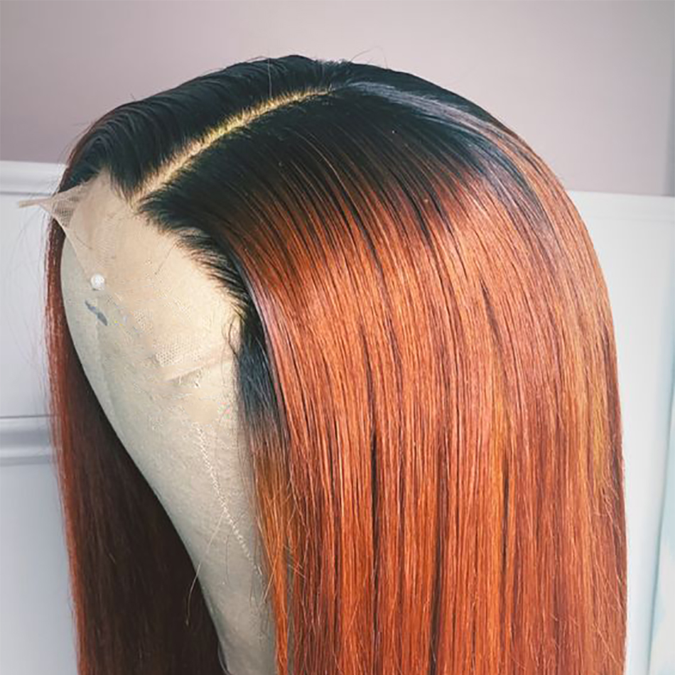 Ginger Color With Dark Roots Straight Lace Front Wig Colored Pre Plucked with Baby Hair Wigs Daisy Hair