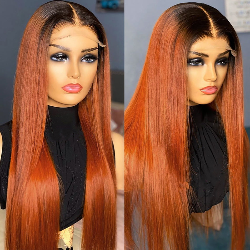 Ginger Color With Dark Roots Straight Lace Front Wig Colored Pre Plucked with Baby Hair Wigs Daisy Hair
