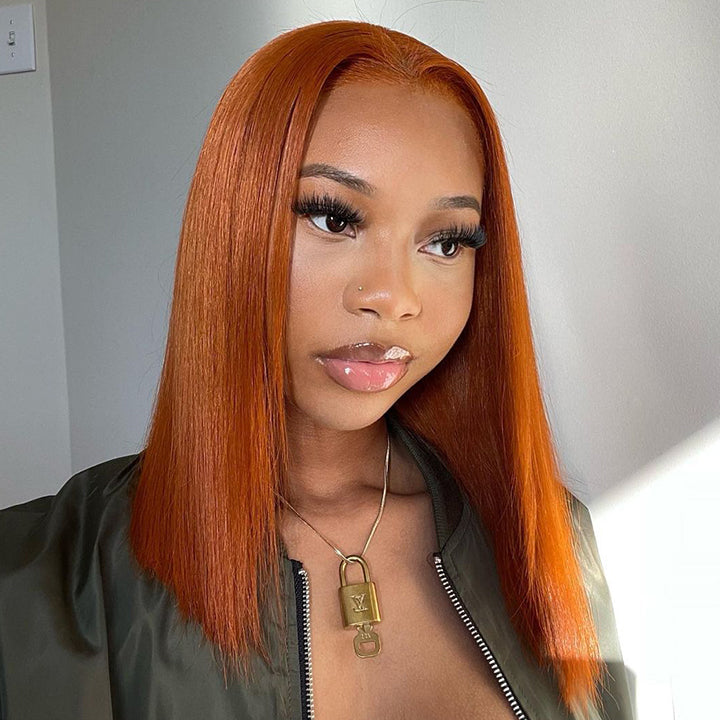 Ginger Straight HD Lace Front Bob Wig Colored Short Human Hair Bob Wigs Daisy Hair
