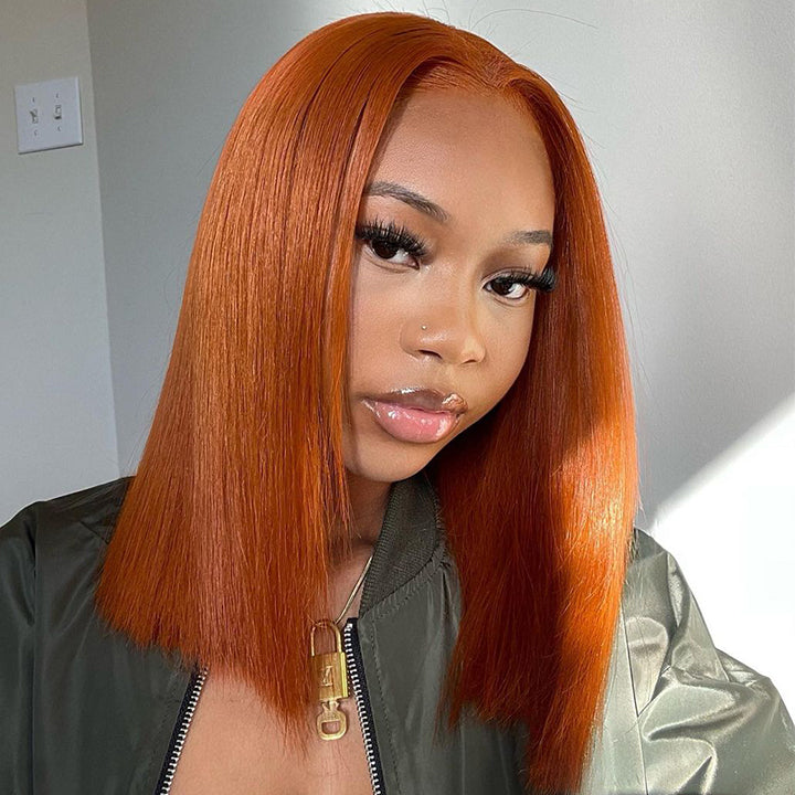 Ginger Straight HD Lace Front Bob Wig Colored Short Human Hair Bob Wigs Daisy Hair
