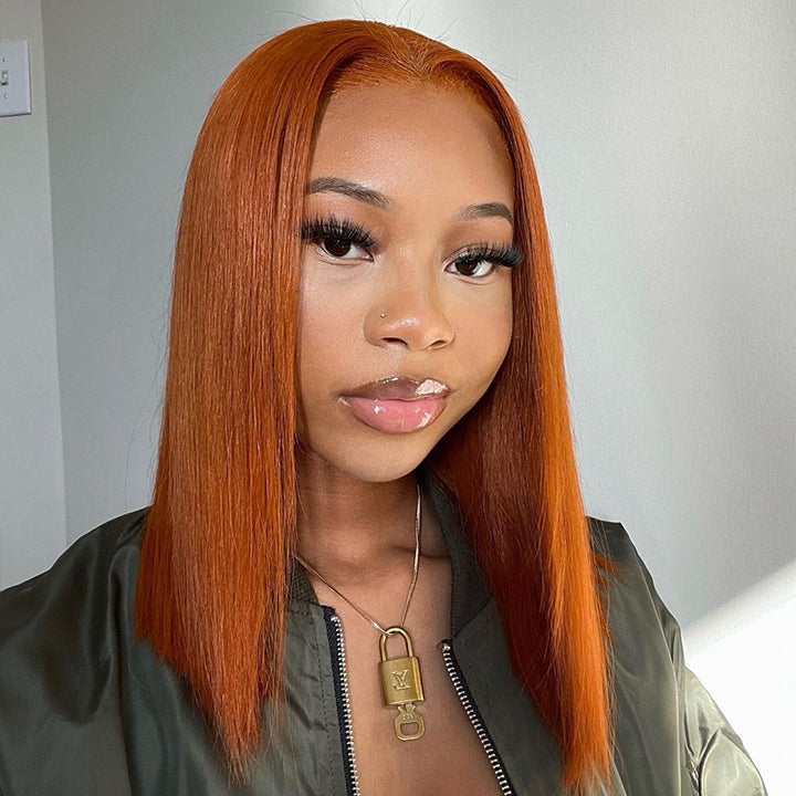 Ginger Straight HD Lace Front Bob Wig Colored Short Human Hair Bob Wigs Daisy Hair