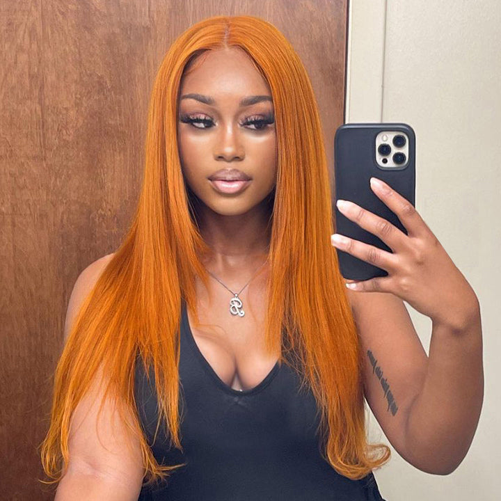 Funky Colored Wigs | Ginger Straight Hair 13x4 HD Lace Front Wig Pre Plucked Hairline Human Hair Wigs 	Daisy Hair