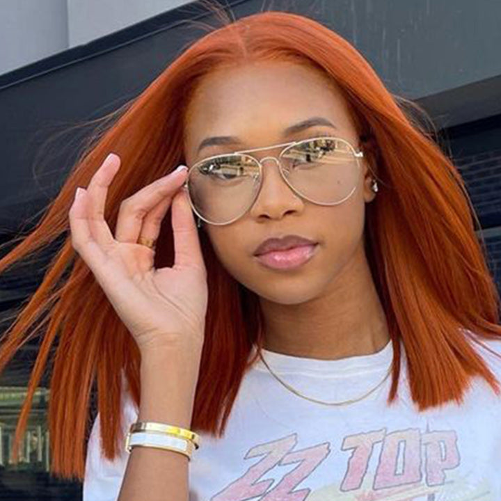 Ginger Straight HD Lace Front Bob Wig Colored Short Human Hair Bob Wigs Daisy Hair