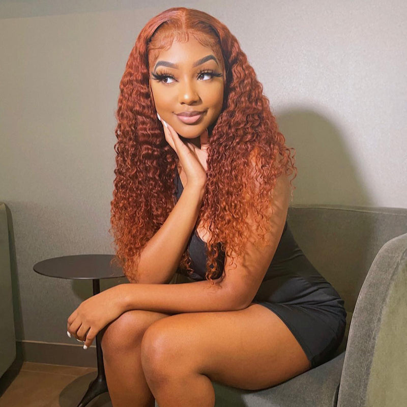 Brown #350 Color Ginger Wig Human Hair Curly Lace Front Wig Pre Plucked Headline With Baby Hair- Daisy Hair