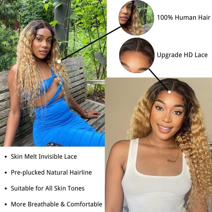 Glueless 5x5 Lace Closure Wig Ombre Colored Human Hair Wigs Collection Natural Crimps Curls Loose Deep Wave-Daisy Hair