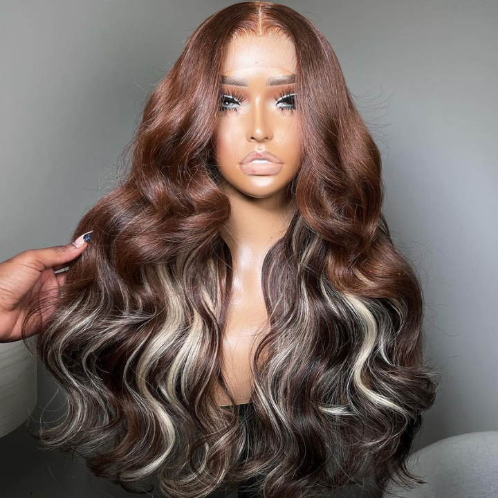 Funky Colored Wigs | Glueless 13x4/6x4.5 Money Piece Light Blonde Mix Black Body Wave Pre Cut HD Transaparent Lace Human Hair Wigs With Breathable Cap Highlights Air Wig- Daisy Hair
