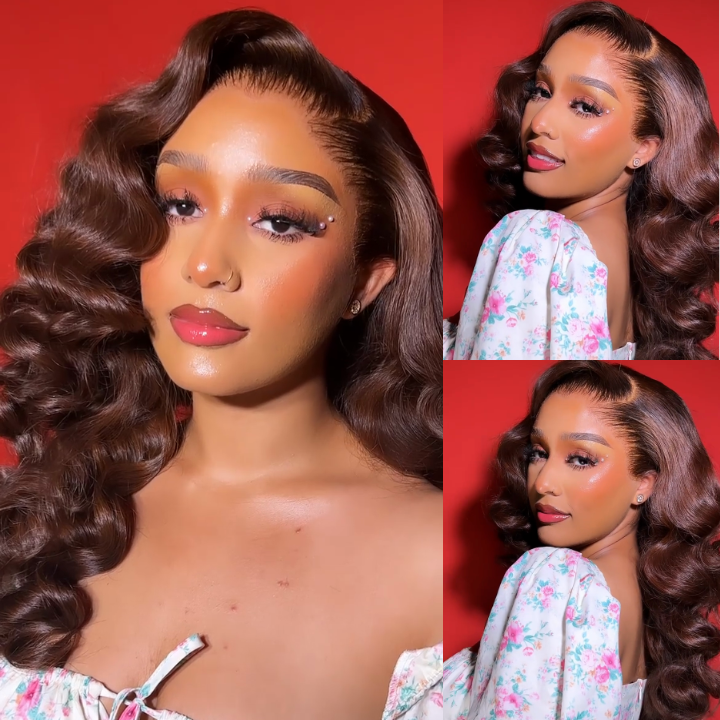 Glueless Chocolate Brown Loose Deep Wave 4x4/13x4 HD Lace Front Wig Pre Plucked Hairline Human Hair Wigs-Daisy Hair