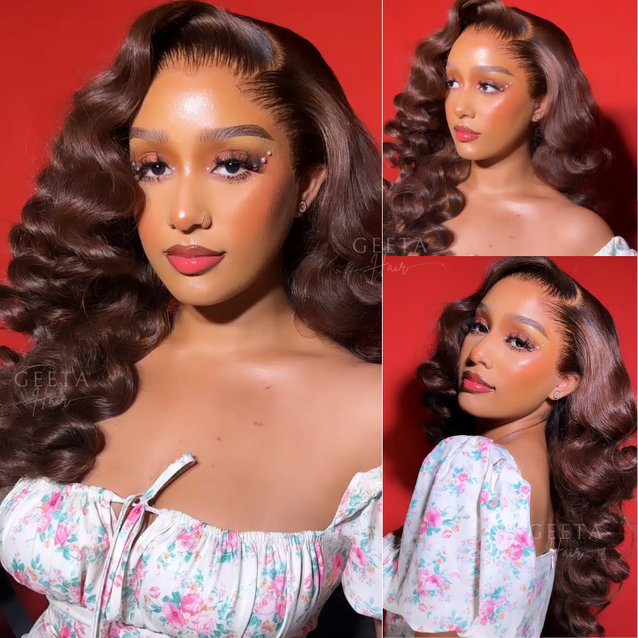 Glueless Chocolate Brown Loose Deep Wave 4x4/13x4 HD Lace Front Wig Pre Plucked Hairline Human Hair Wigs-Daisy Hair