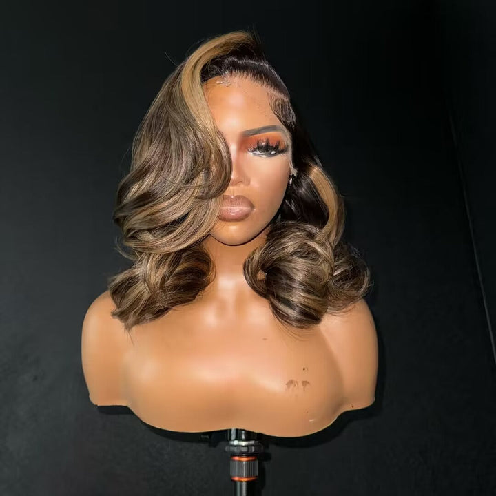 Glueless Luxury Wigs Layers Bob Body Wave Honey Blonde 13x4 Lace Front Wig HD Transparent Human Hair Wigs Daisy Hair