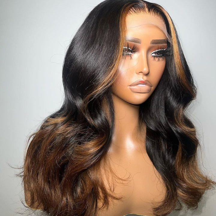 Funky Colored Wigs | Glueless 13x4/6x4.5 Money Piece Brown Mix Black Body Wave HD Transaparent Pre Cut Lace Human Hair Wigs- Daisy Hair
