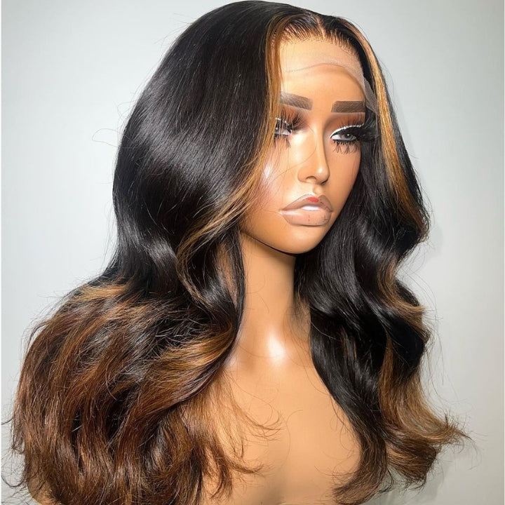Funky Colored Wigs | Glueless 13x4/6x4.5 Money Piece Brown Mix Black Body Wave HD Transaparent Pre Cut Lace Human Hair Wigs- Daisy Hair