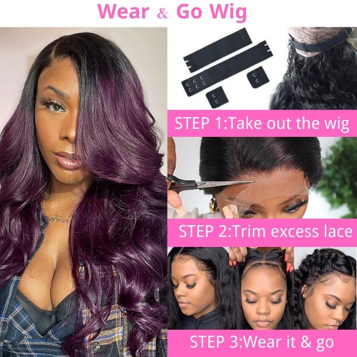 Funky Colored Wigs | Smokey Deep Purple 13x4 Lace Front Body Wave Wig With Black Roots Ombre Colored  HD Lace Human Hair Wigs- Daisy Hair