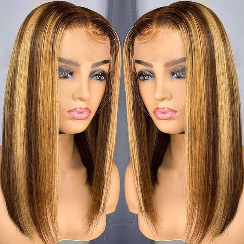 Straight Hair Honey Blonde Highlight Bob Human Hair Wigs HD Lace 13x4/4x4 Frontal/Closure Ombre Glueless Wigs-Daisy Hair