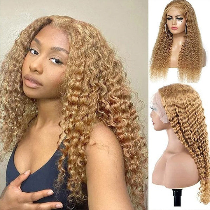 Honey Blonde Water Wave 13x4/4x4 HD Lace Frontal Wig Golden Brown Transparent Lace Human Hair Wigs Daisy Hair