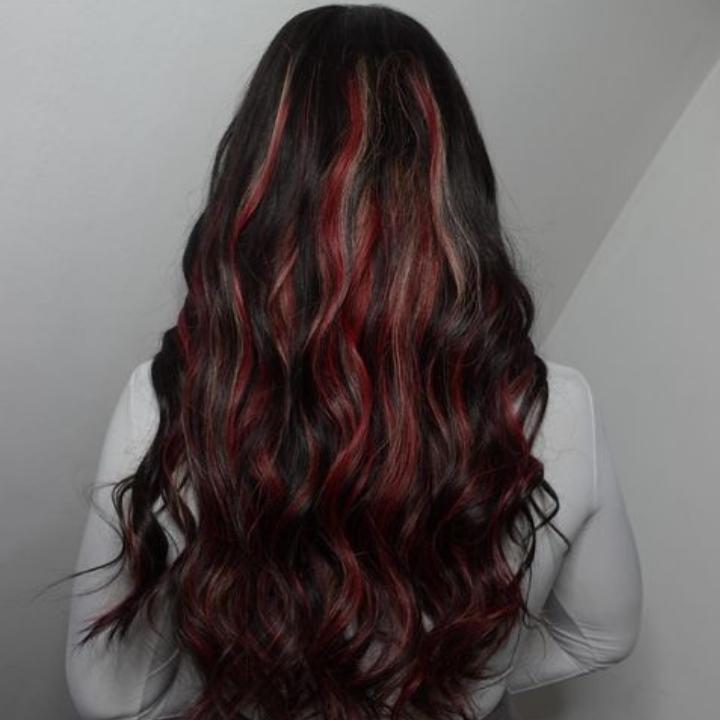 Highlight Black with Red & Blonde Straight/Body Wave 13x4 Lace Front Wig With Multi Color Highlights Loose Wave Human Hair Wigs- Daisy Hair