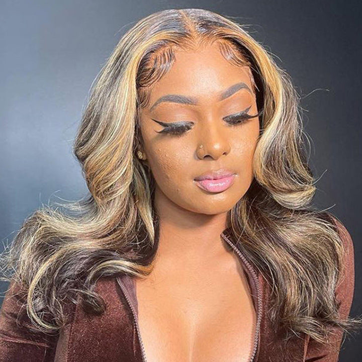 Blonde Balayage on Dark Brown Hair Body Wave Lace Front Wig Highlight HD Transparent Human Hair Wigs Daisy Hair