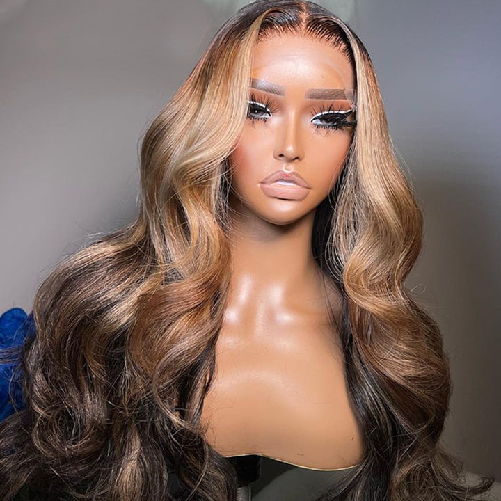 Highlight Blonde Body Wave Lace Front Wig Ombre Light Blonde Color HD Lace Human Hair Wigs Daisy Hair