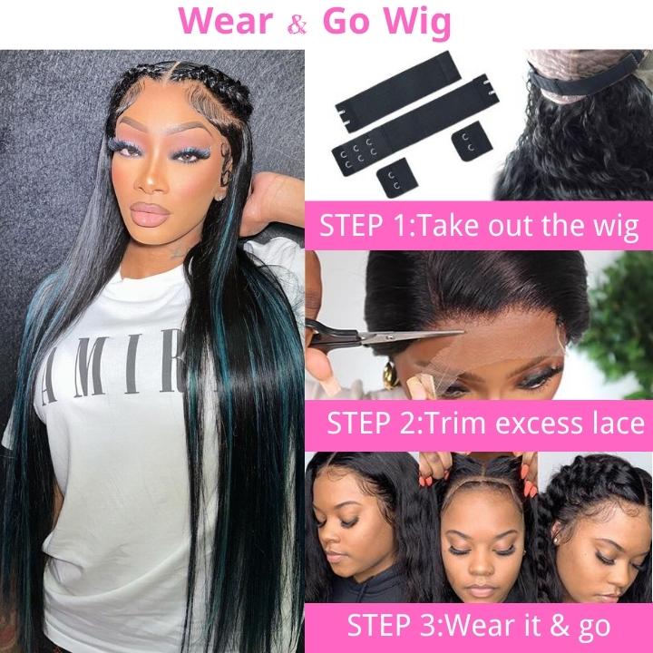 Funky Colored Wigs | Highlight Bluish Green Straight HD Transparent Lace Wig Moeny Piece Colored Natural Hairline Human Hair Wigs- Daisy Hair