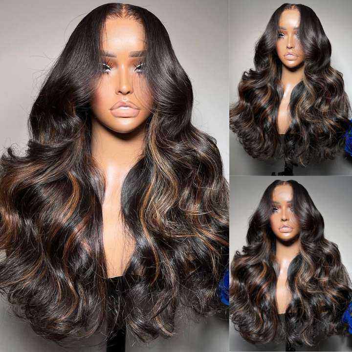 Highlight Brown 13x4 Body Wave Pre Cut HD Lace Front Wigs Glueless Highlights Color Human Hair Wigs-Daisy Hair